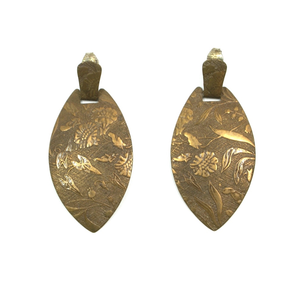 Beautiful Etched Bronze Earrings- Floral Nature
